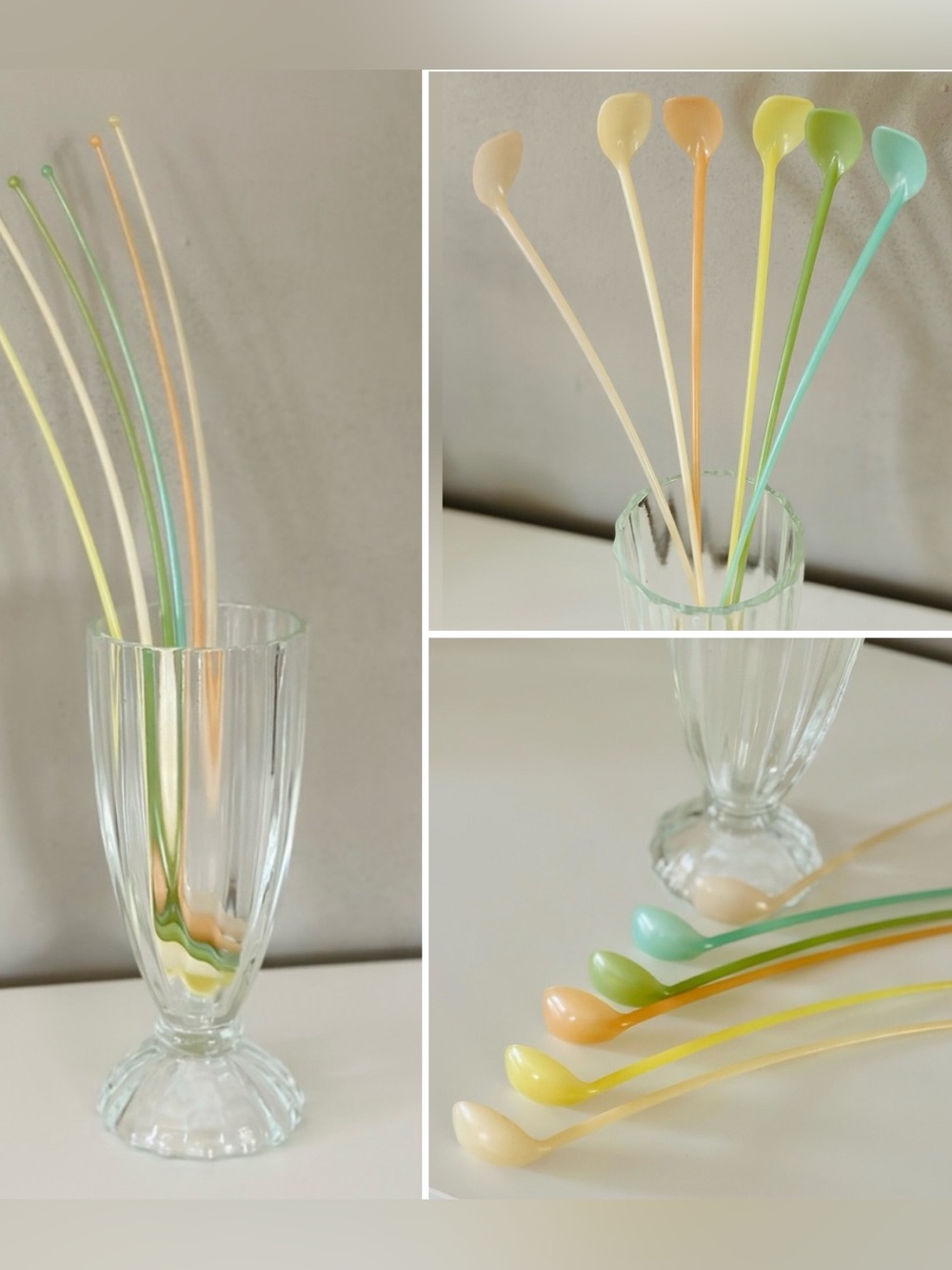 Vintage soda fountain glass and swizzle spoons